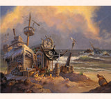 Nautical art by Tom Thordarson showing a pirate home built out of shipwreck parts