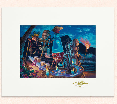 Matted print of Blue Hawaii Shimmylator with gold leaf Thor signature
