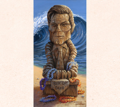 Part of his "Hawaiian Idols" series, fantasy Artist Tom Thordarson depicts "Hawaii Five-O" star Jack Lord in tiki form.