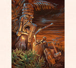 This piece, by tiki artist Tom Thordarson, focuses on the light sources of candles and general mood.