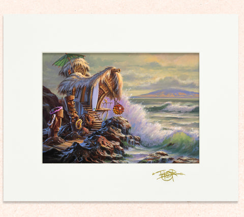 Matted print of Lil' Lanai Off Molokai with gold leaf Thor signature