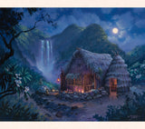 Fantasy artist Tom Thordarson painted this enchanted escape bungalow, surrounded by dense tropical jungle and a stony waterfall.