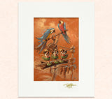 Matted print of Parrot Powered Wahine Machini with gold leaf Thor signature